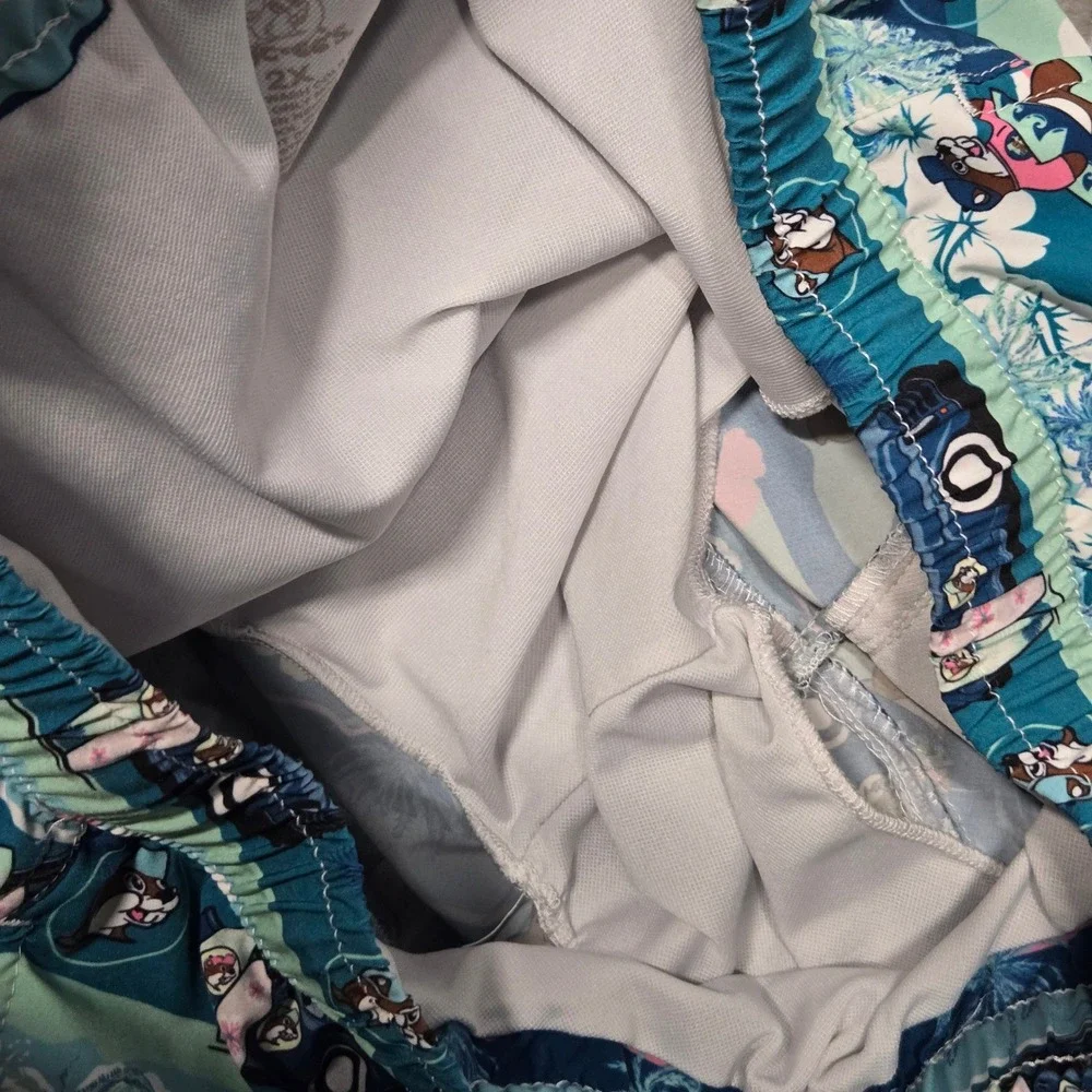 Buc-ee's Mens Blue Tropical Surfboard Beaver Swim Trunks Shorts 2X Woody Car
